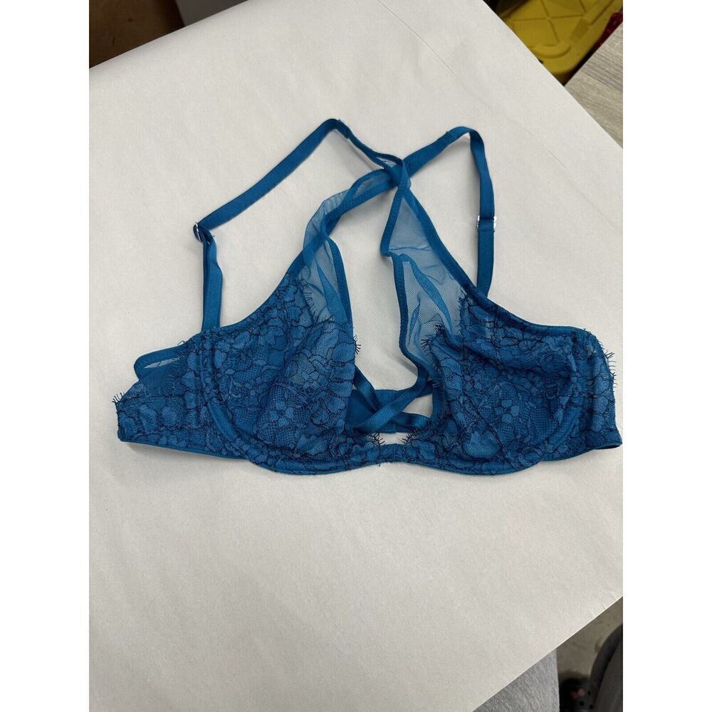 Victorias Secret Womens Bra Size Very Sexy Unlined Plunge Teal Blue Lace - Picture 4 of 8